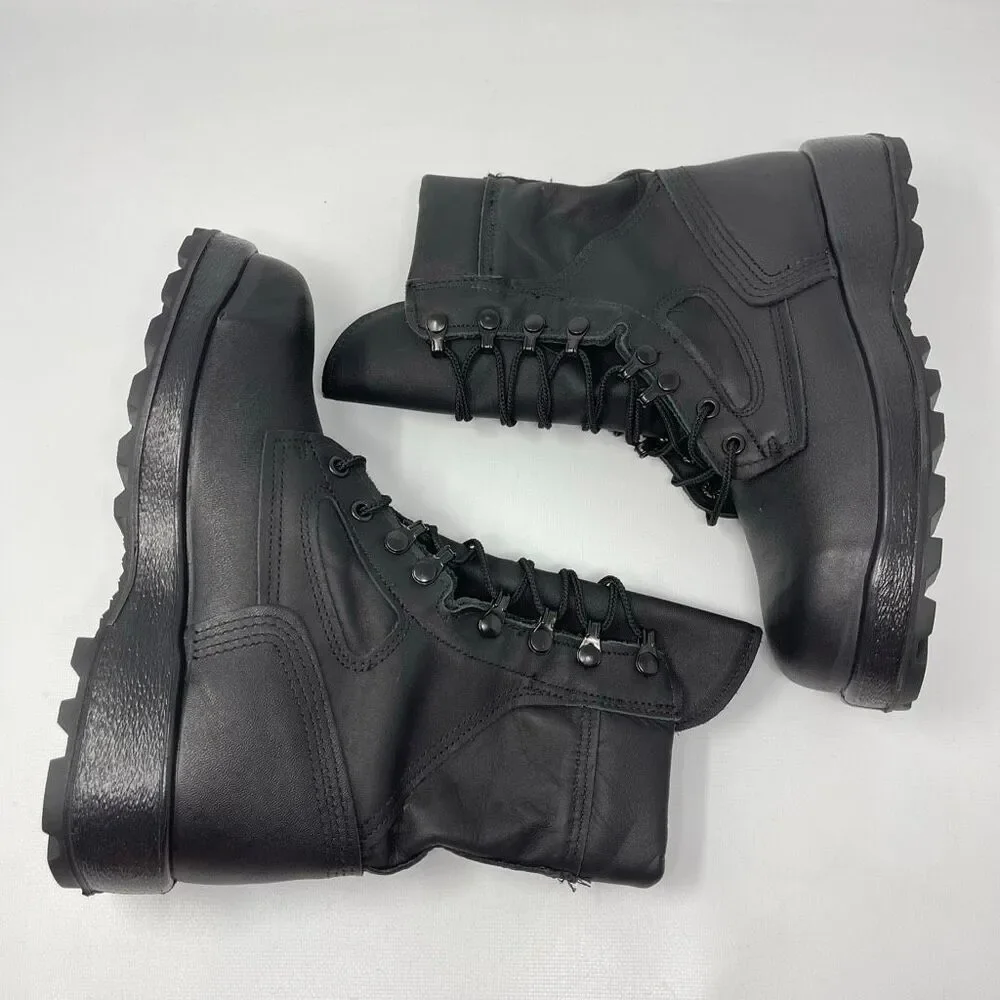 McRae Navy Steel Toe Combat Boots Mens Size 8RF Black Leather ASTM Shoes 9052